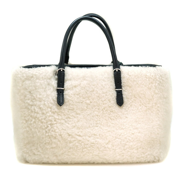 Balenciaga Paper 2WAY Bag Shearling Handbag Shoulder Tote Black Off-White - Picture 3 of 15